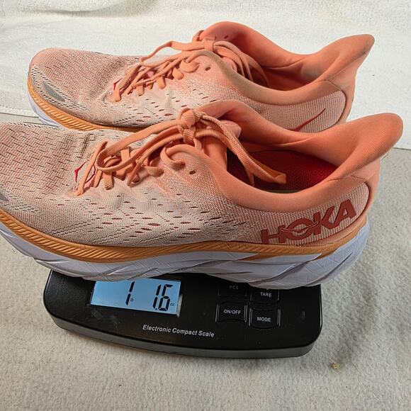 Hoka One One Clifton 8 Orange & Cream Lace-up Women's Running Shoes Size 10B - Picture 15 of 15